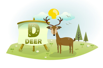 Funny Cartoon Alphabet D With Deer
