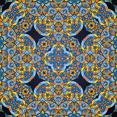 Blue ornamental seamless background. Template for menu, greeting