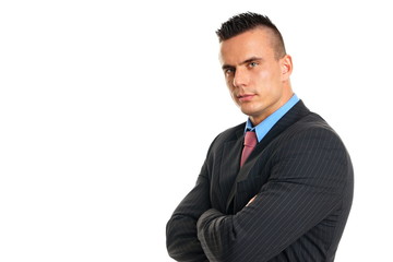 Young businessman in suit, left you can write some text