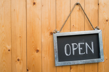 Open Sign On Wood Door