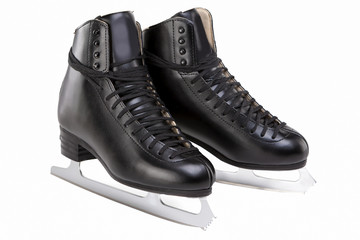 Pair of Black Professional Mens Figure Skates Isolated