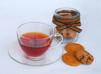 Hot tea in glass cup