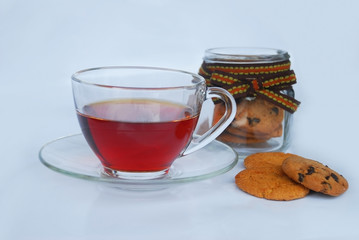 Hot tea in glass cup