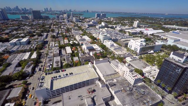 Aerial video rooftop parking lots Miami Beach 4k
