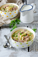 Chicken cream soup with pasta