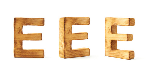 Set of three block wooden letters isolated
