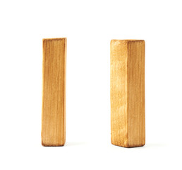 Set of three block wooden letters isolated