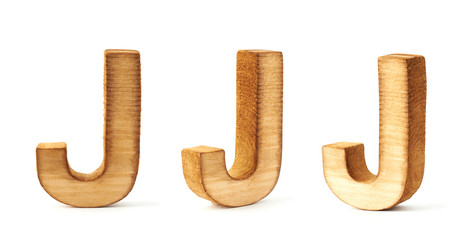 Set of three block wooden letters isolated