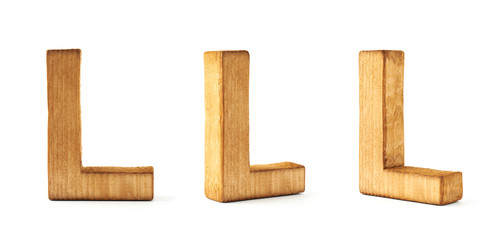 Set of three block wooden letters isolated