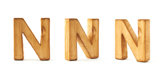 Set of three block wooden letters isolated - Powered by Adobe