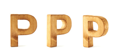 Set of three block wooden letters isolated