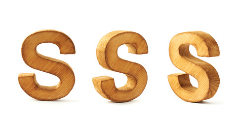 Set of three block wooden letters isolated