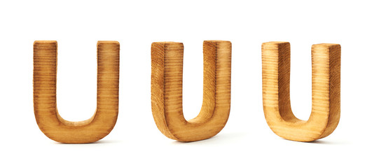 Set of three block wooden letters isolated