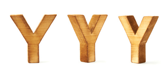 Set of three block wooden letters isolated