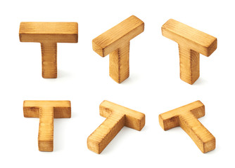 Set of six block wooden letters isolated