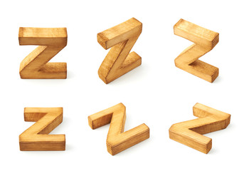 Set of six block wooden letters isolated