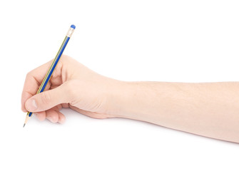 Male hand holding a pencil