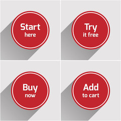 Red round flat web buttons set