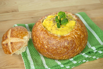 broccoli cheese soup in bread bowl