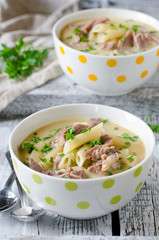 Chicken cream soup with pasta