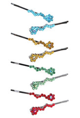 set of colourful hairpins on a white