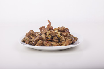 Baked pork meat with myshrooms and leeks
