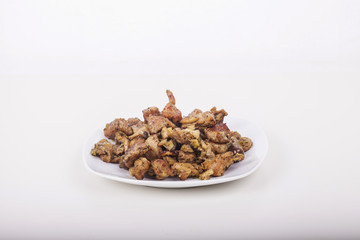 Baked pork meat with myshrooms and leeks