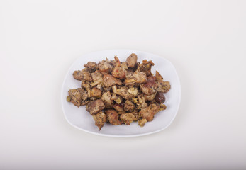 Baked pork meat with myshrooms and leeks