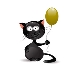 Black cat with balloon. Vector illustration