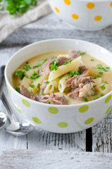 Chicken cream soup with pasta