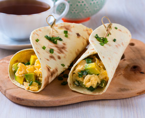Avocado scrambled egg wraps