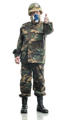 Soldier with a respirator