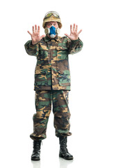 Soldier with a respirator