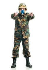Soldier with a respirator