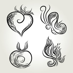 Doodle line art heart butterfly