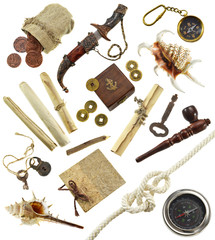 Adventurous set with pirate and detective objects