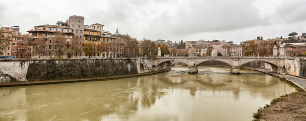 View at Tiber riverbank in Rome.