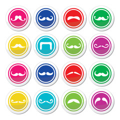 Moustache or mustache round colorful vector icons