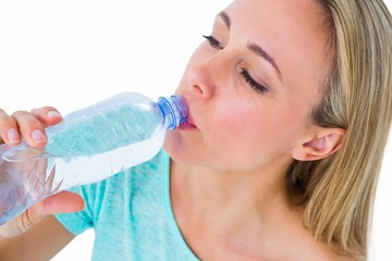 Pretty blonde drinking from her water bottle