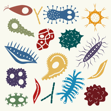 Cartoon various microbes