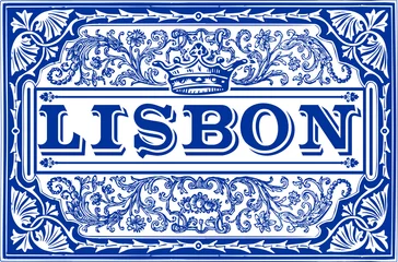Foto auf Acrylglas Indigo Blau Lissabon Farbe Fliesenboden Oriental Lisboa Ornament Sammlung Nahtlose Patchwork Muster Bunt Bemalte Portugal Keramik Fliesen Vintage Illustration Hintergrund Vektormuster Traditionelle © Aurielaki