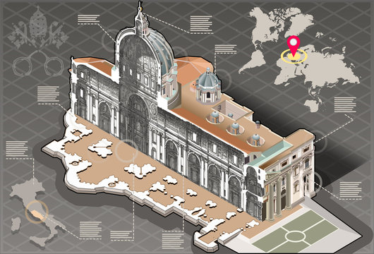 Fototapeta Isometric Infographic of Saint Peter in Rome Centre Section