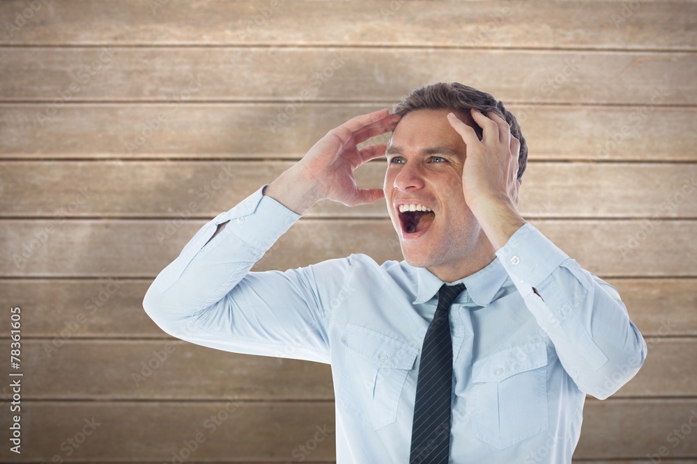 Poster composite image of stressed businessman shouting