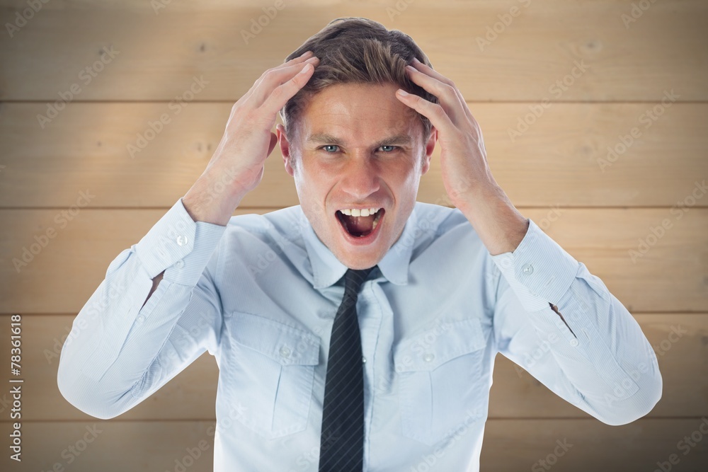 Poster composite image of stressed businessman shouting