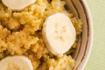 Fresh millet porridge with banana