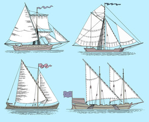 Set with vintage fishing boats