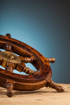 maritime adventure old wooden steering wheel