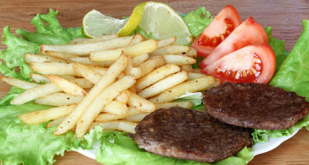 lunch fried potato and cutlet