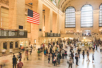 Crowded Grand Central Station at rush hour. Blurred Background.