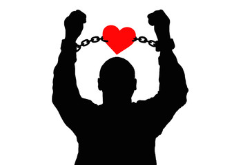 Silhouette of a man in the chains of love.